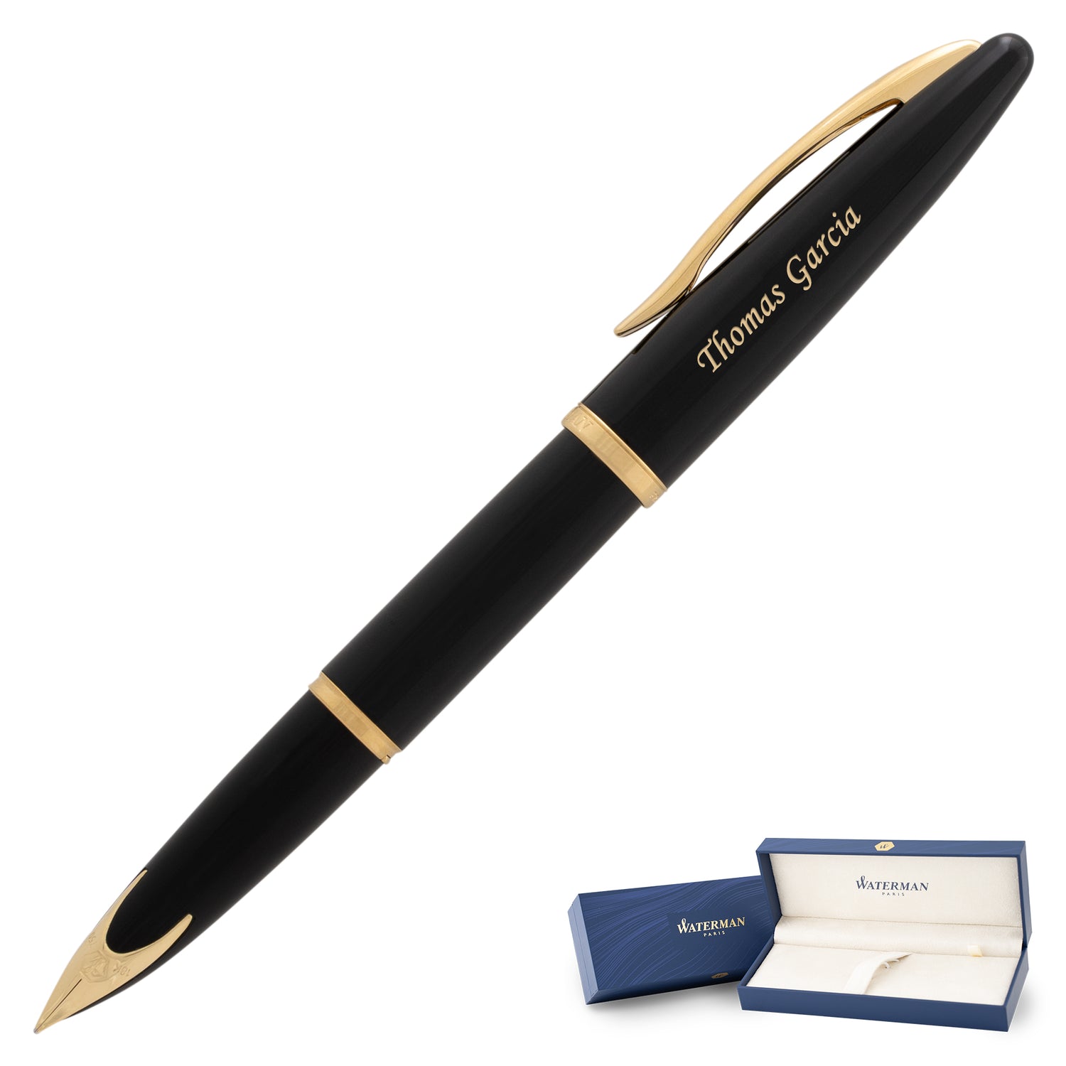 Waterman Carène Fountain Pen Medium Nib - Black with Gold Trim