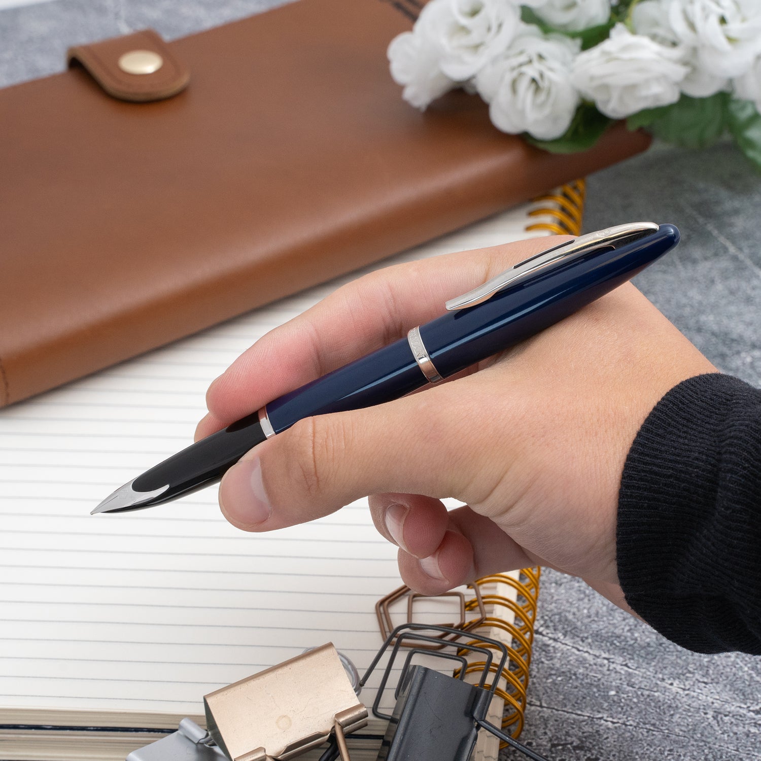 Waterman Carène Fountain Pen Medium Nib - Blue with Chrome Trim