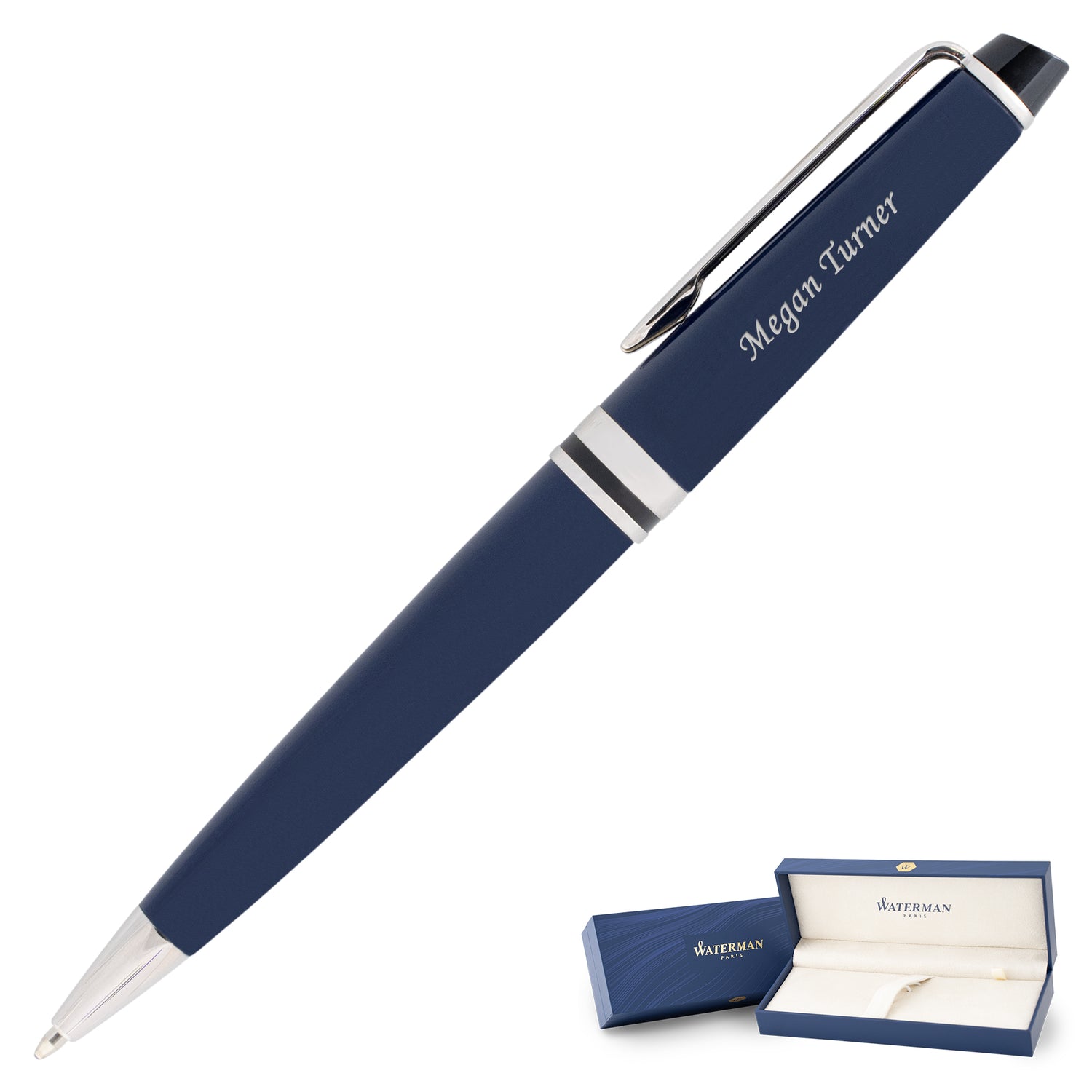 Waterman Expert Deluxe Ballpoint Pen - Blue Chrome Trim