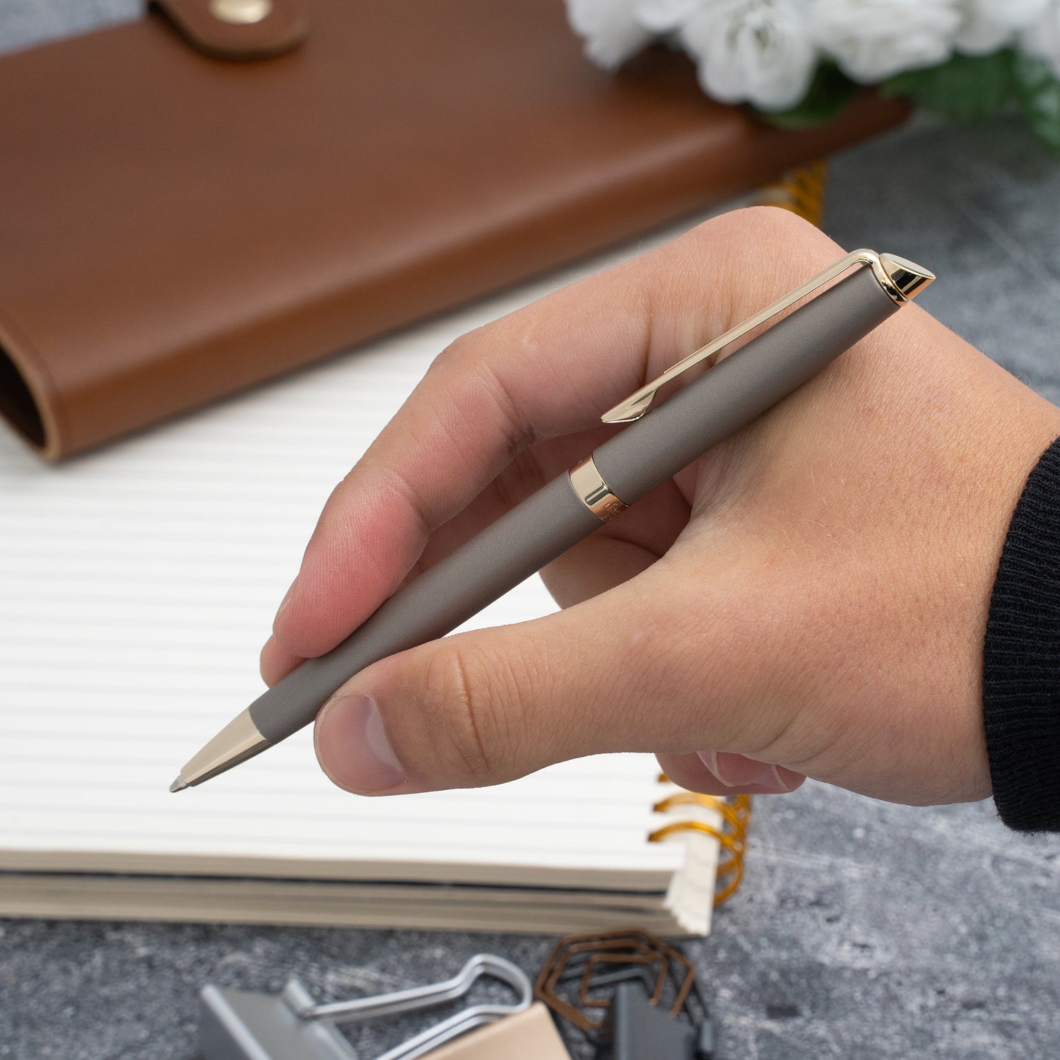 Waterman Hémisphère Ballpoint Pen - Metallic Grey with Gold Trim