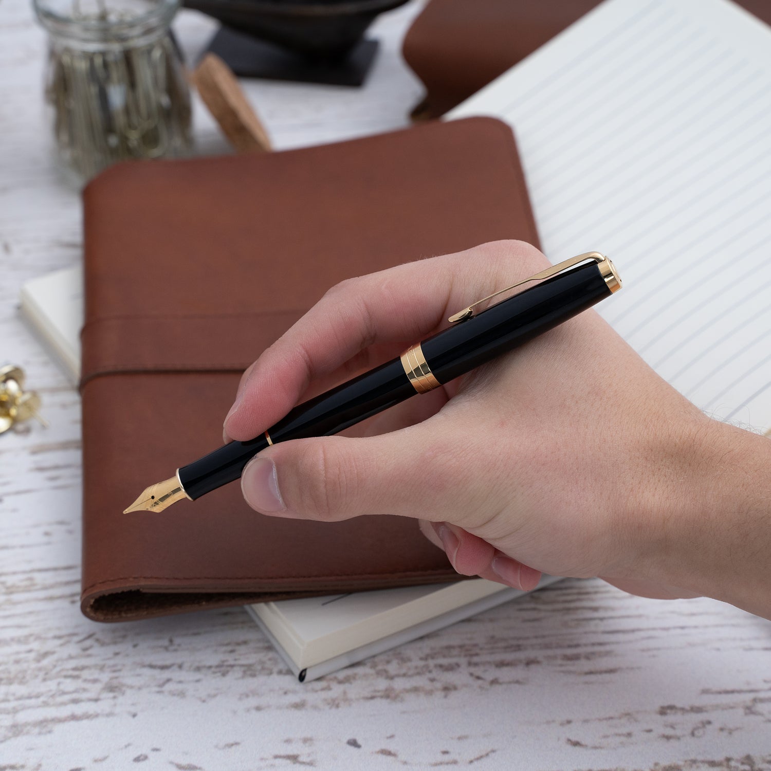 Parker Sonnet Fountain Pen Medium Nib - Black Gold Trim