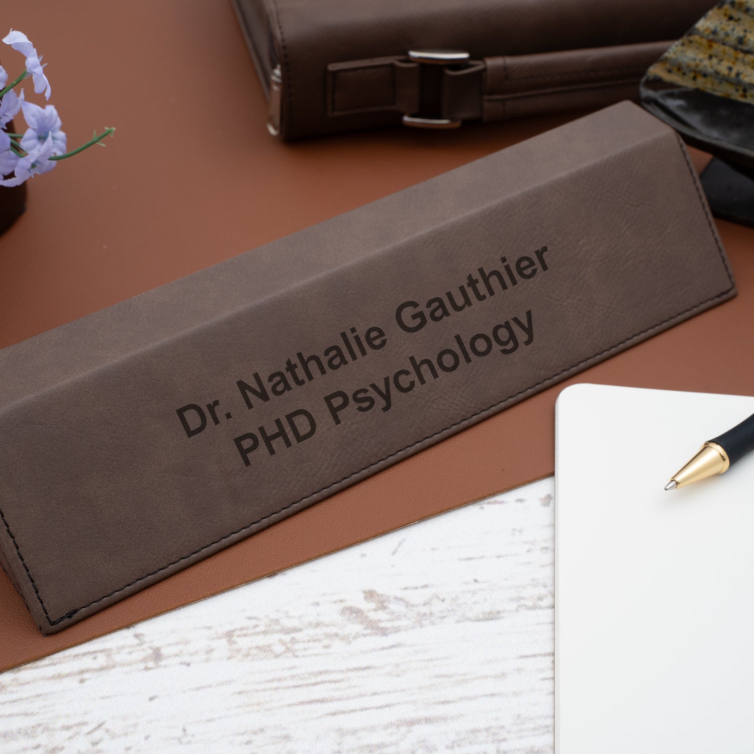 Dark Brown Leatherette Desk Wedge