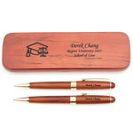 Personalized Rosewood Graduation Ballpoint Pen and Pencil Set with Case - Law