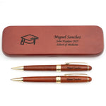 Personalized Rosewood Graduation Ballpoint Pen and Pencil Set with Case - Medical