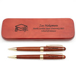 Personalized Rosewood Graduation Ballpoint Pen and Pencil Set with Case - Sciences