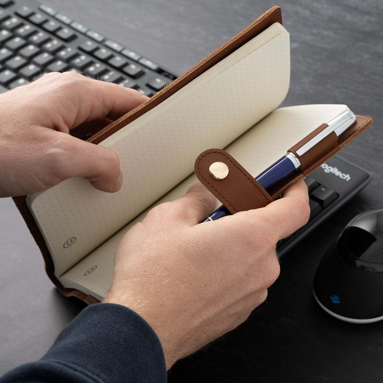 Dayspring Pens Noteworthy Leather Journal and Pen Set - Natural Brown