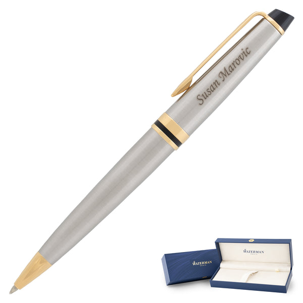 Waterman Expert Ballpoint Pen | Stainless/Gold | Engraved Pen