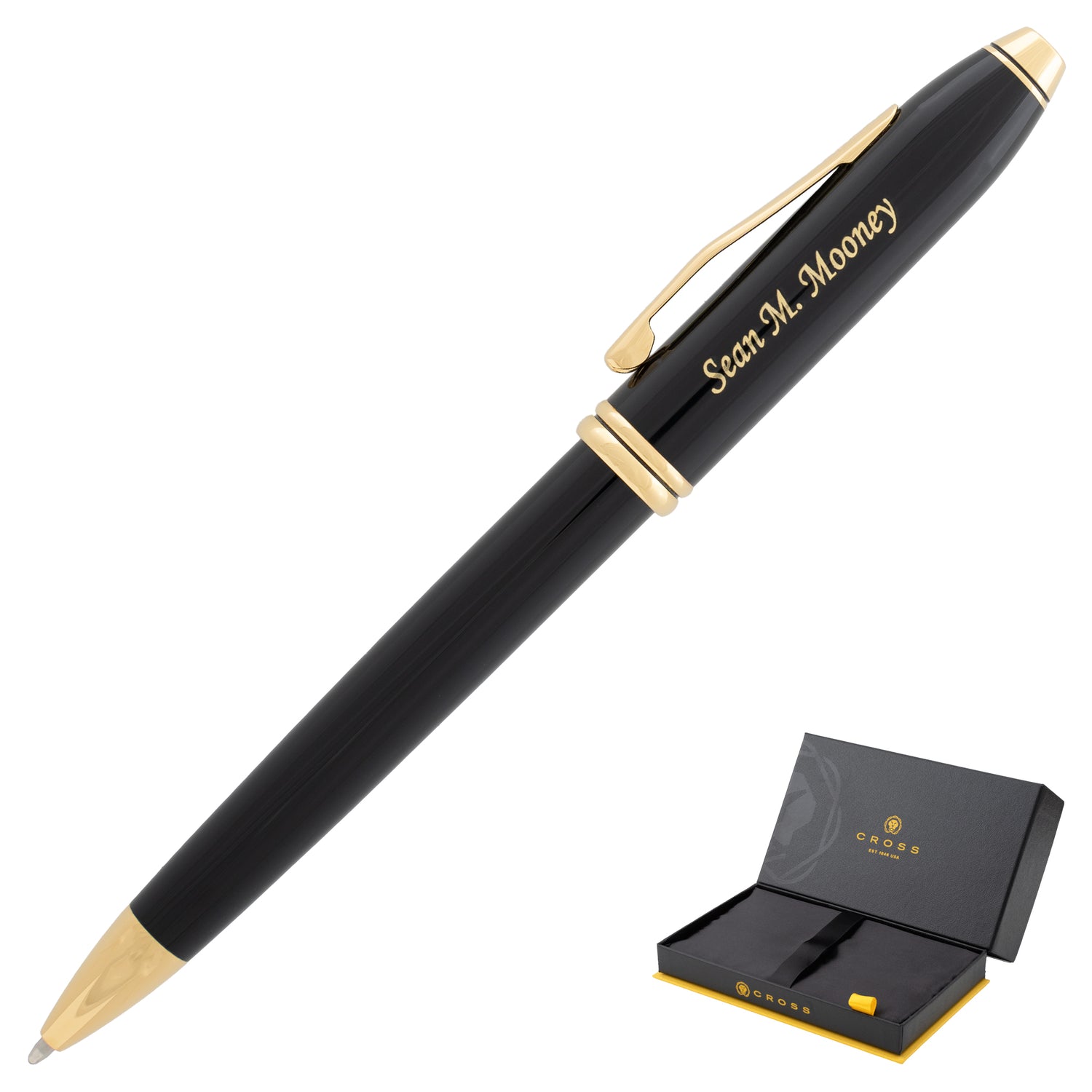 Cross Townsend Black Lacquer Ballpoint Pen with Gold Plated Trim