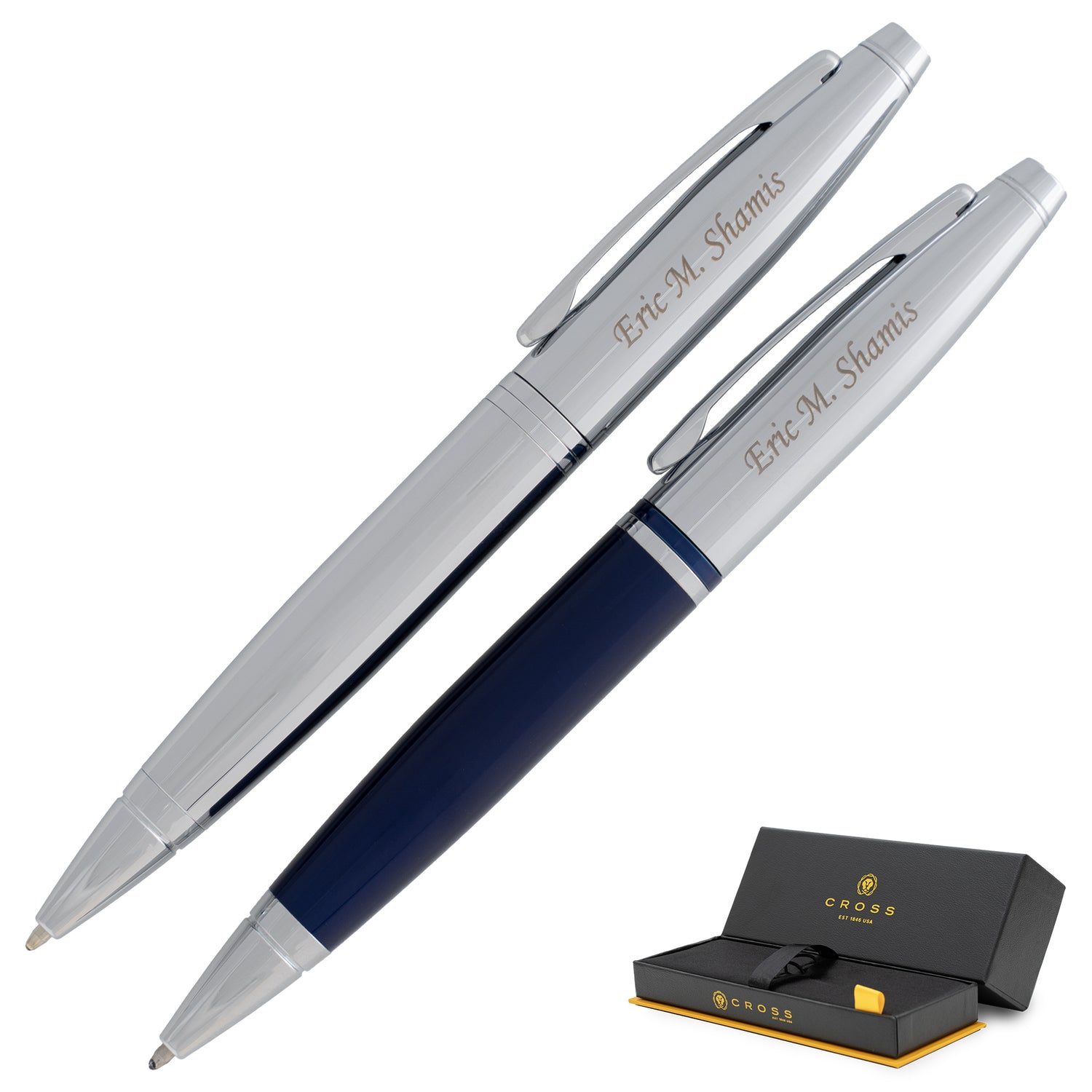 Cross Calais Blue and Chrome Double Ballpoint Pen Set
