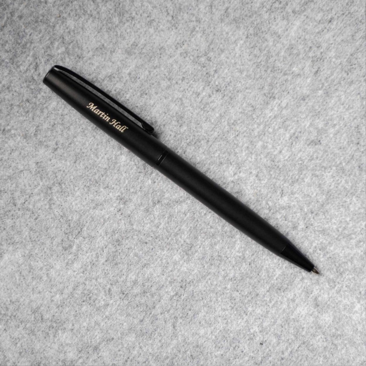 Engraved Richmond Matte Black Ballpoint displayed on table