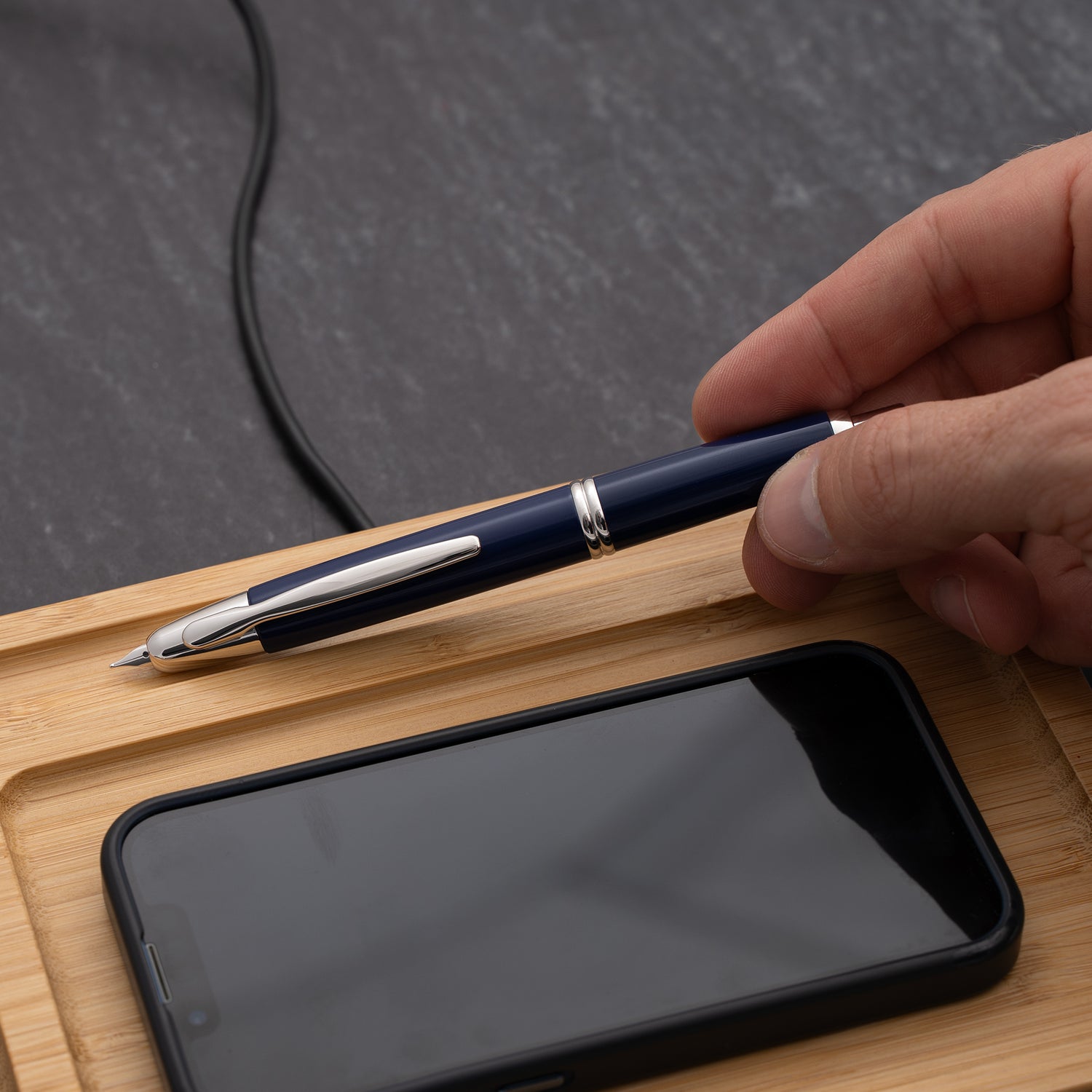 Pilot Vanishing Point Fountain Pen - Blue Lacquer with Rhodium Plated Silver Trim