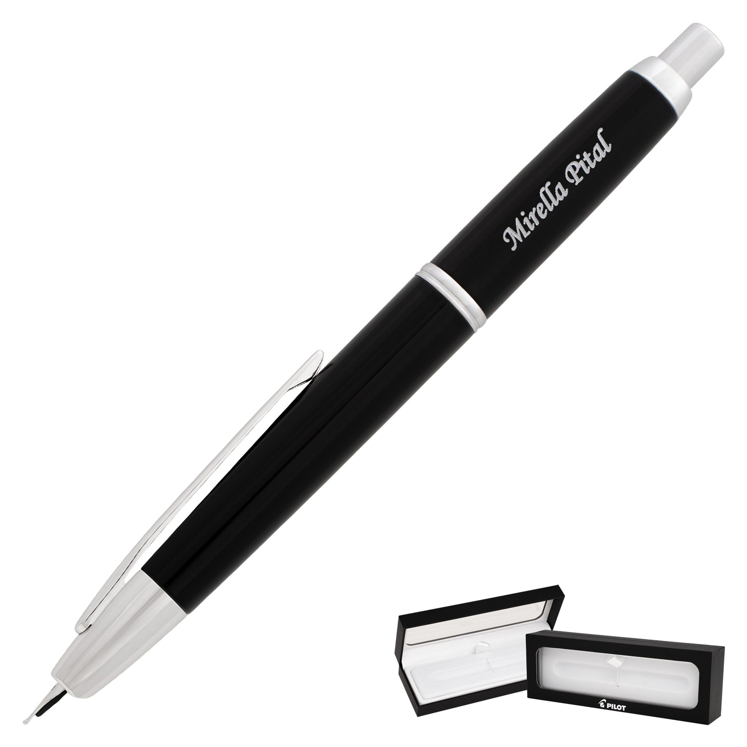Pilot Vanishing Point Decimo Fountain Pen - Black Lacquer with Rhodium Trim