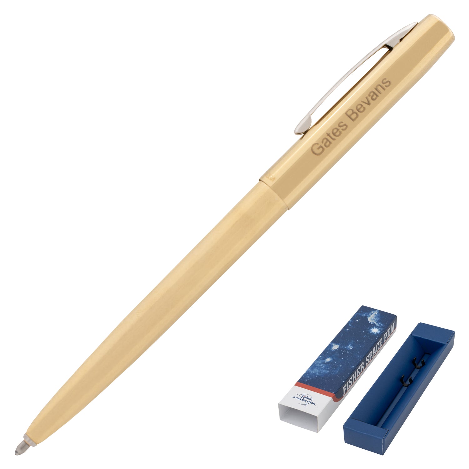 Fisher Raw Brass Cap-O-Matic Space Pen with Chrome Pocket Clip