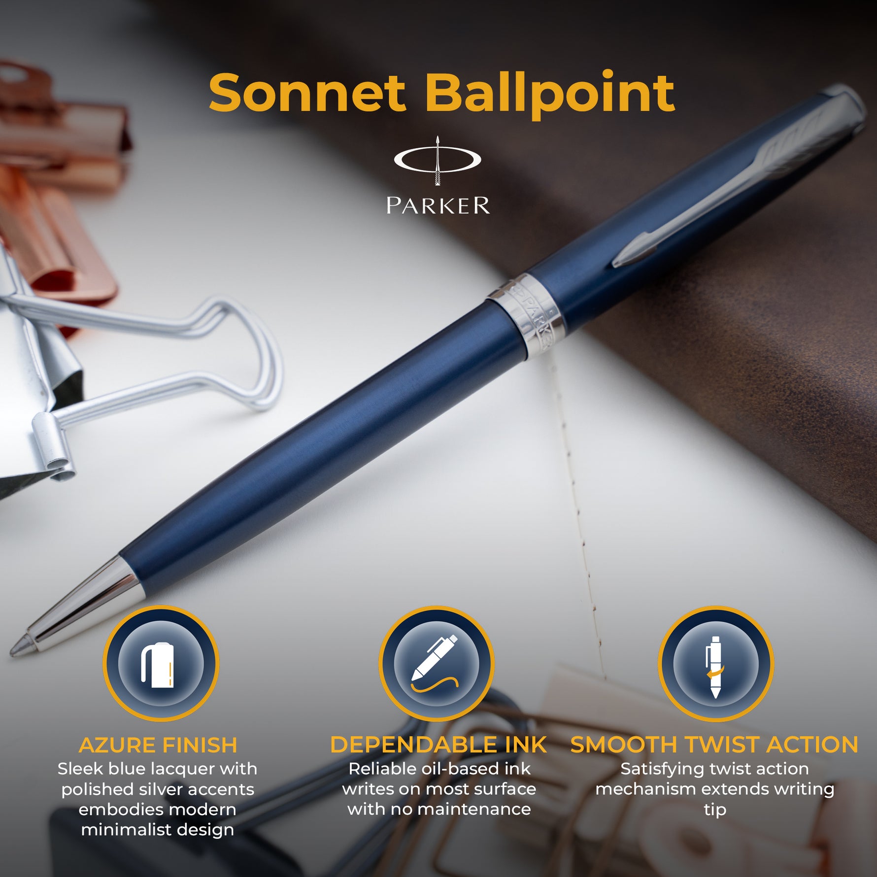 Parker Sonnet Ballpoint & Pencil Set - Premier Blue Lacque, Gold Plated Trim (Near Mint, in Box) - Peyton Street Pens Parker Sonnet Ballpoint & Pencil Set - Premier Blue Lacque, Gold Plated Trim (Near Mint, in Box) - Peyton Street Pens