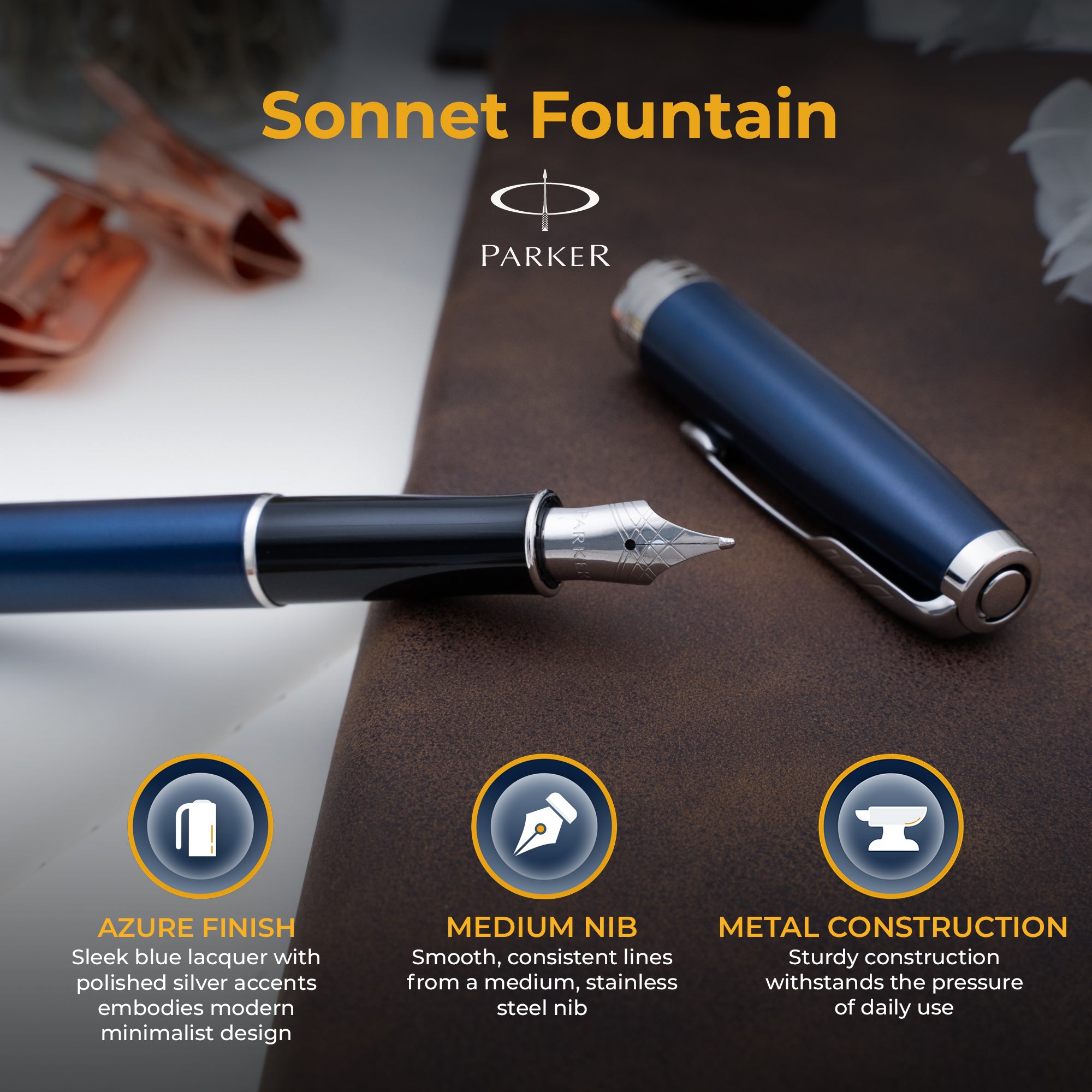 Parker Sonnet Ballpoint Pen – Steel Color With Silver Clip, 0.7mm Blue Ink Refill (France, Vintage Modified)
