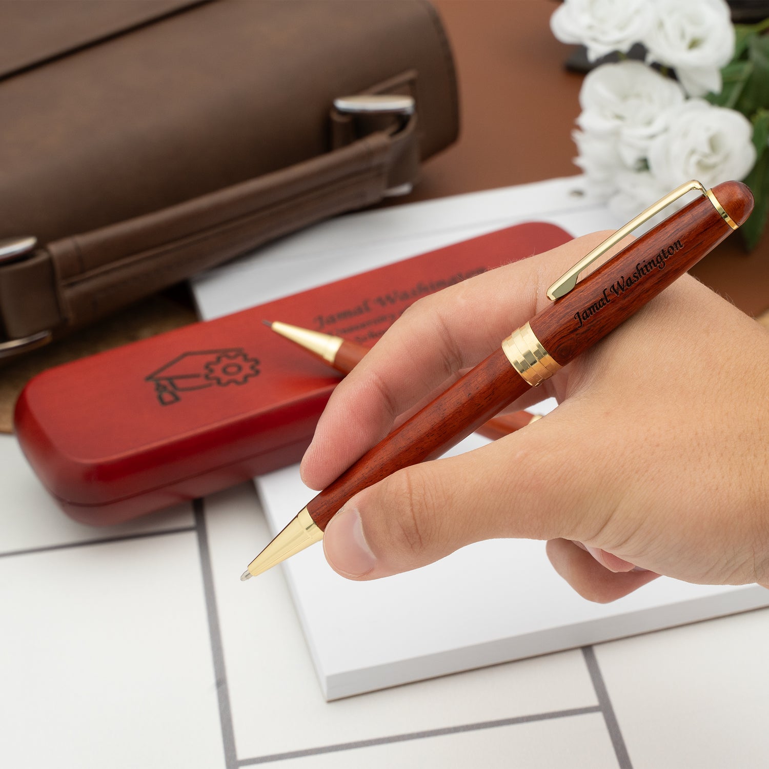 Personalized Rosewood Graduation Ballpoint Pen and Pencil Set with Case - Engineering