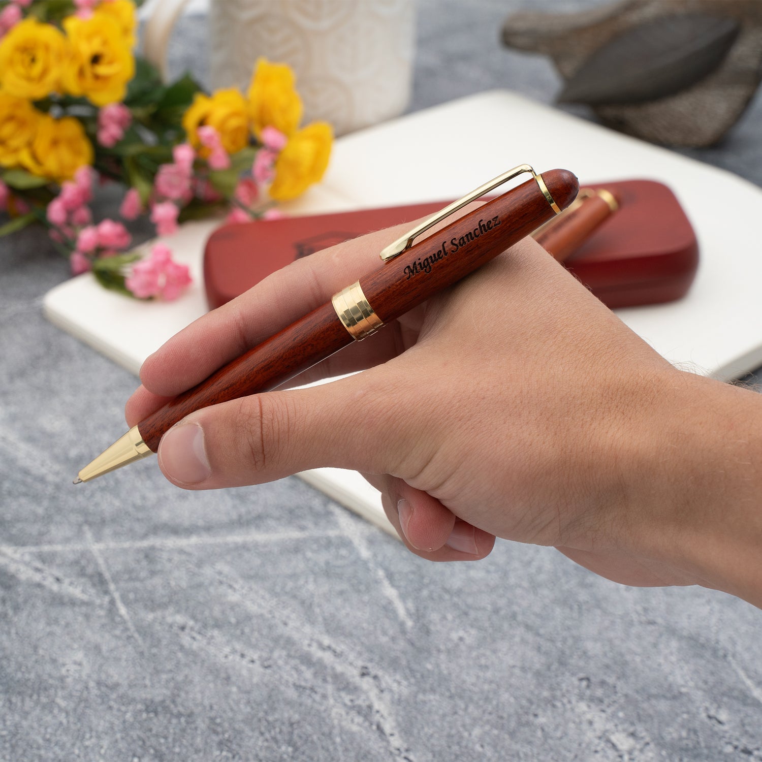 Personalized Rosewood Graduation Ballpoint Pen and Pencil Set with Case - Medical
