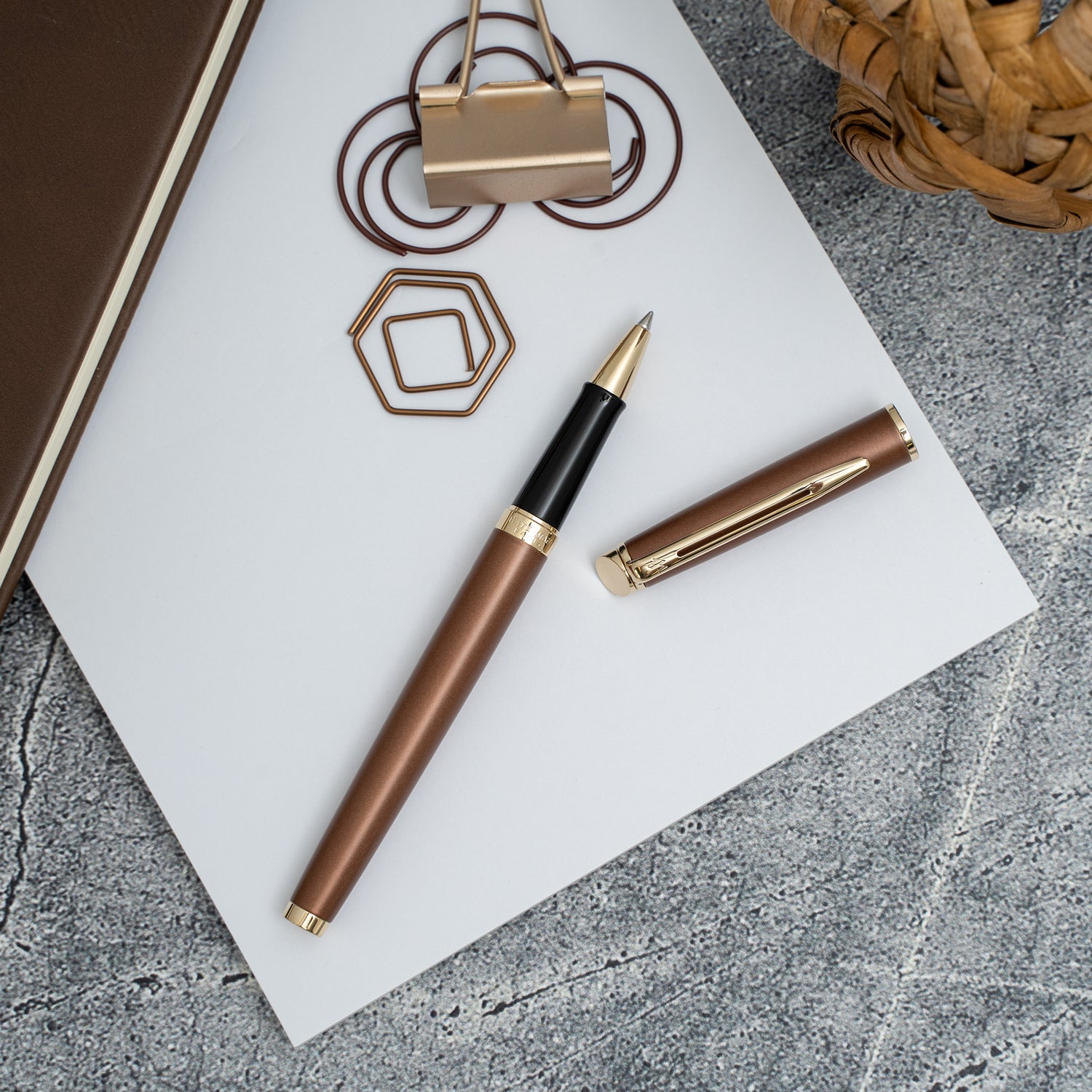Personalized Waterman Hémisphère Rollerball Pen - Metallic Copper with Gold Trim