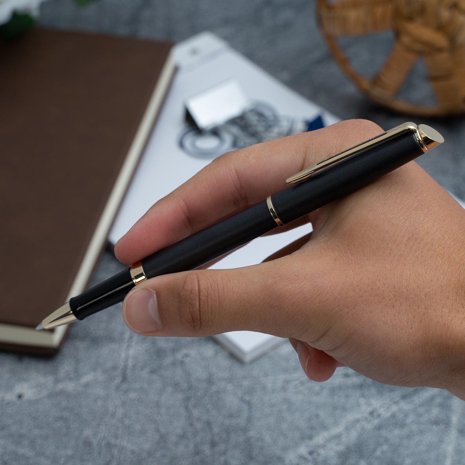 Personalized Waterman Hémisphère Rollerball Pen - Lava Black with Gold Trim