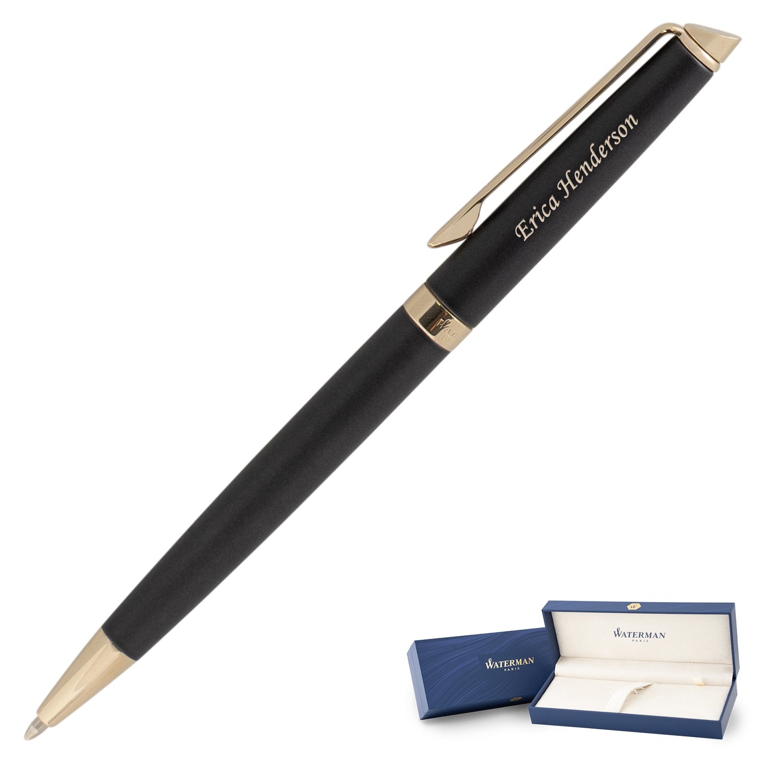 Personalized Waterman Hémisphère Ballpoint Pen - Lava Black with Gold Trim