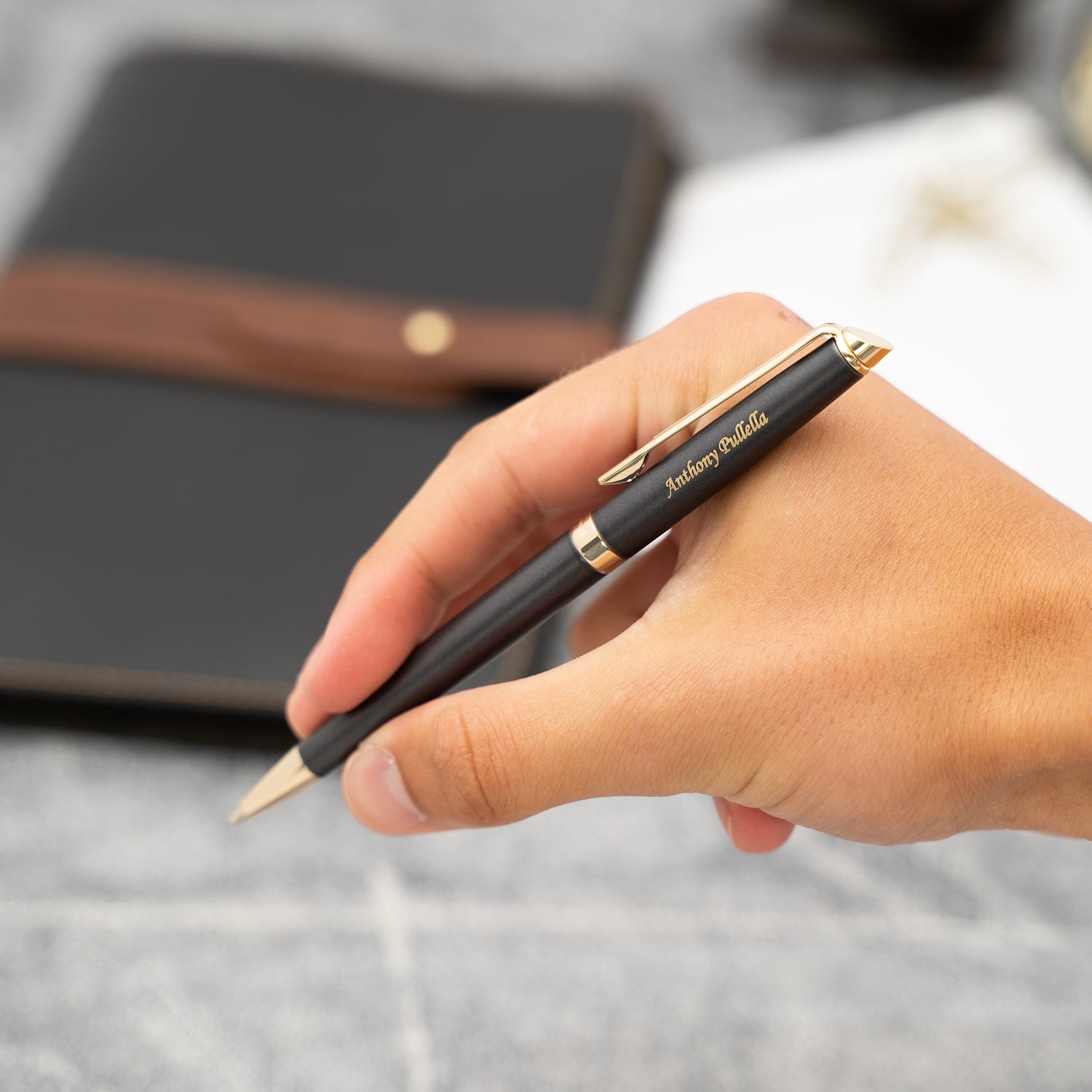 Personalized Waterman Hémisphère Ballpoint Pen - Lava Black with Gold Trim