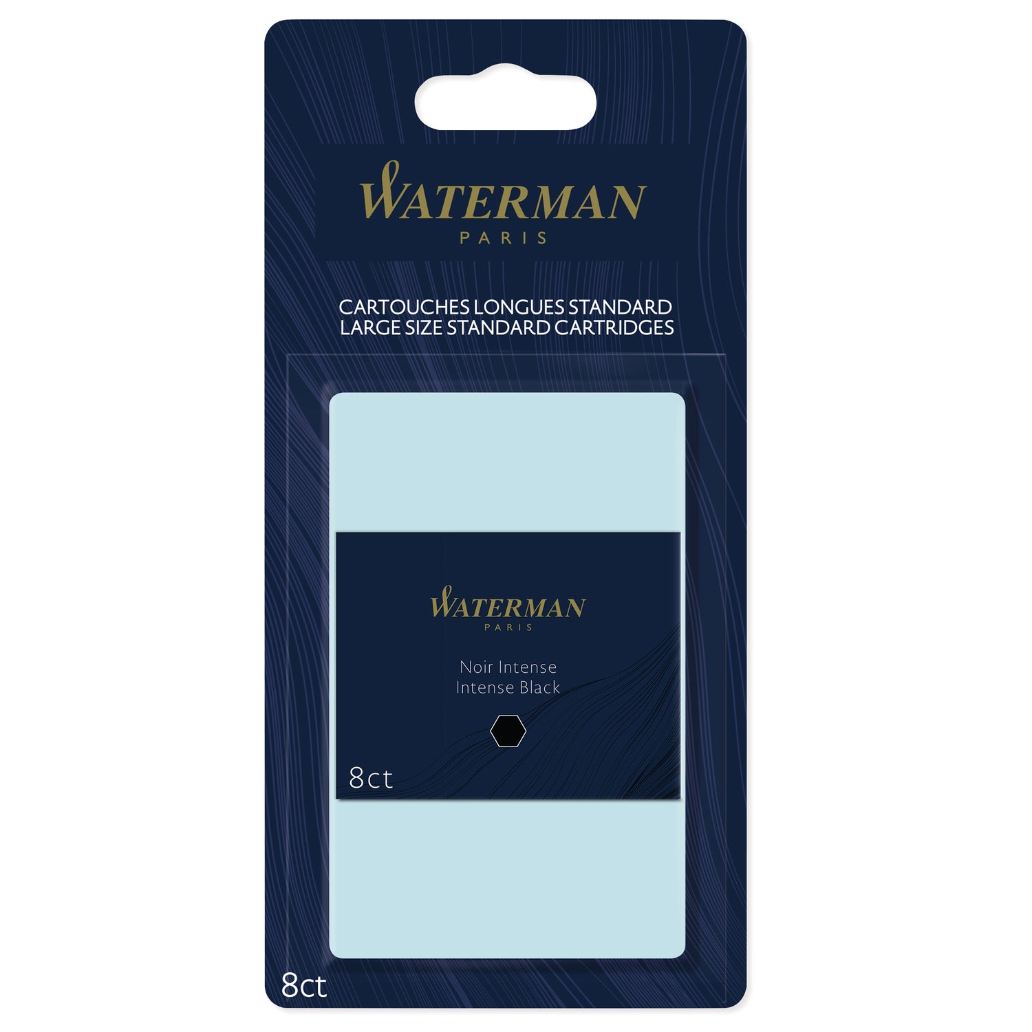 Waterman Long Fountain Pen Ink Cartridge (Pack of 8) - Intense Black