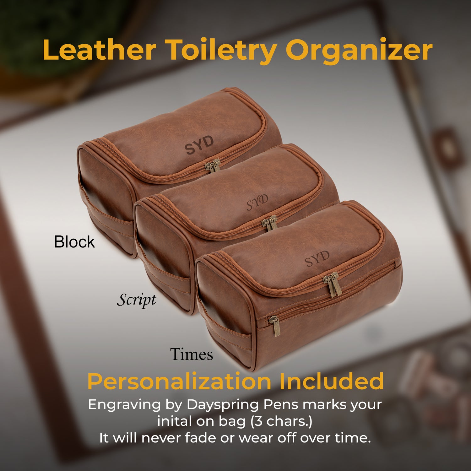 Dayspring Pens Men's Brown Hanging Travel Toiletry Organizer - PU Leather