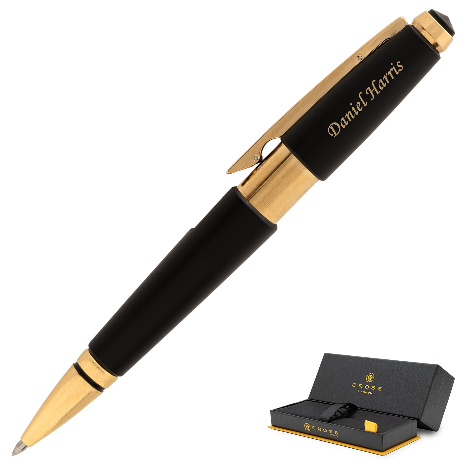 Cross Edge Gel Rollerball Pen - Matte Black Lacquer with Gold Trim