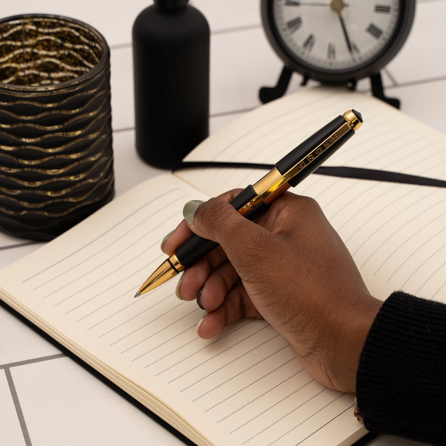 Cross Edge Gel Rollerball Pen - Matte Black Lacquer with Gold Trim