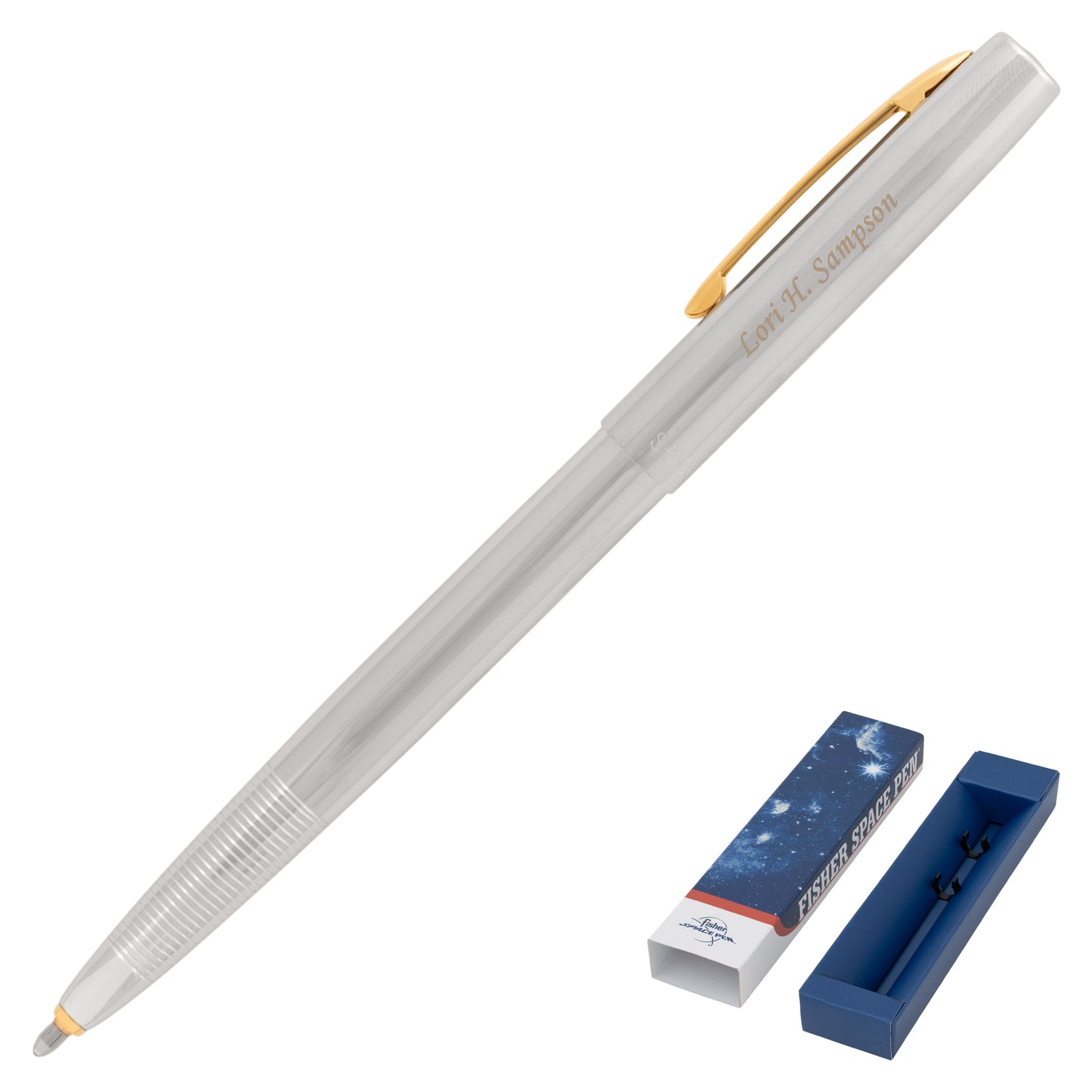 Fisher Chrome Cap-O-Matic Space Pen with Gold Pocket Clip