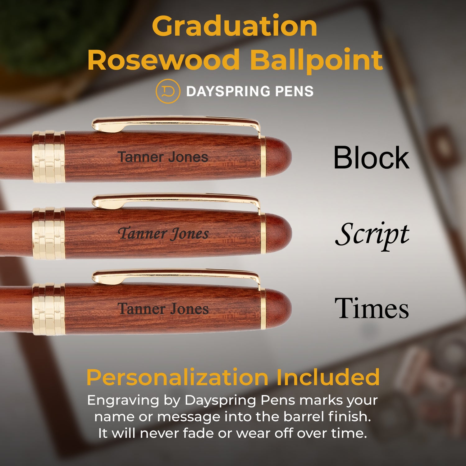 Dayspring Pens Graduation Themed Rosewood Pen and Case