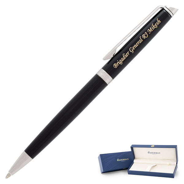 Waterman Hemisphere Black Ballpoint | Black/Chrome | Engraved