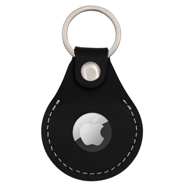 小物 Bottega Airtag Black Leather AirTag Holder with Keychain | Personalized Gift