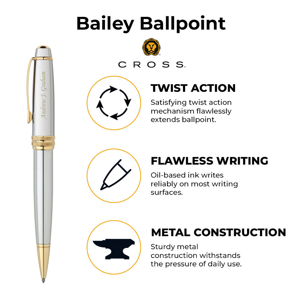 A. T. Cross Company Classic Fountain Pen, Bailey Chrome (CROAT0456S6MS) 