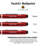 Cross Tech3+ Pen - Translucent Red - personalized red.