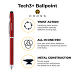 Cross Tech3+ Pen - Translucent Red. It can be personalized to make a unique gift.