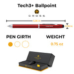 A Cross Tech3+ Pen - Translucent Red that includes a ballpoint and comes with a box.