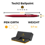 Cross Tech2 Metallic Red Stylus Pen is a sophisticated ballpoint pen with a vibrant metallic red finish. Enhance its allure with personalized engraving.