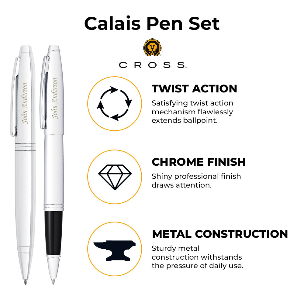 Executive Metallic Gold Chrome Pen Set Ballpoint & Rollerbal