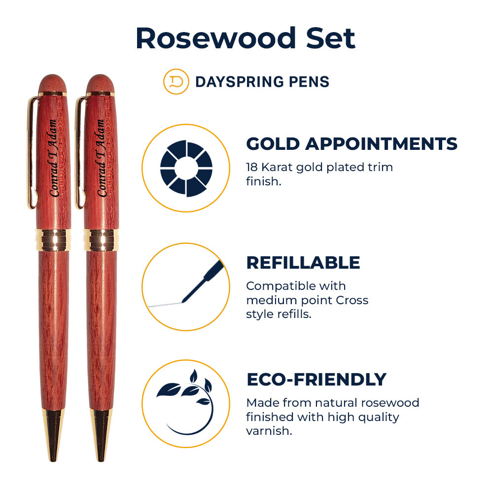 Luxury Rosewood Ballpoint Pen Writing Set - Elegant Fancy Nice Gift Pen Set  for Signature Executive Business Office Supplies - Gift Boxed with Extra