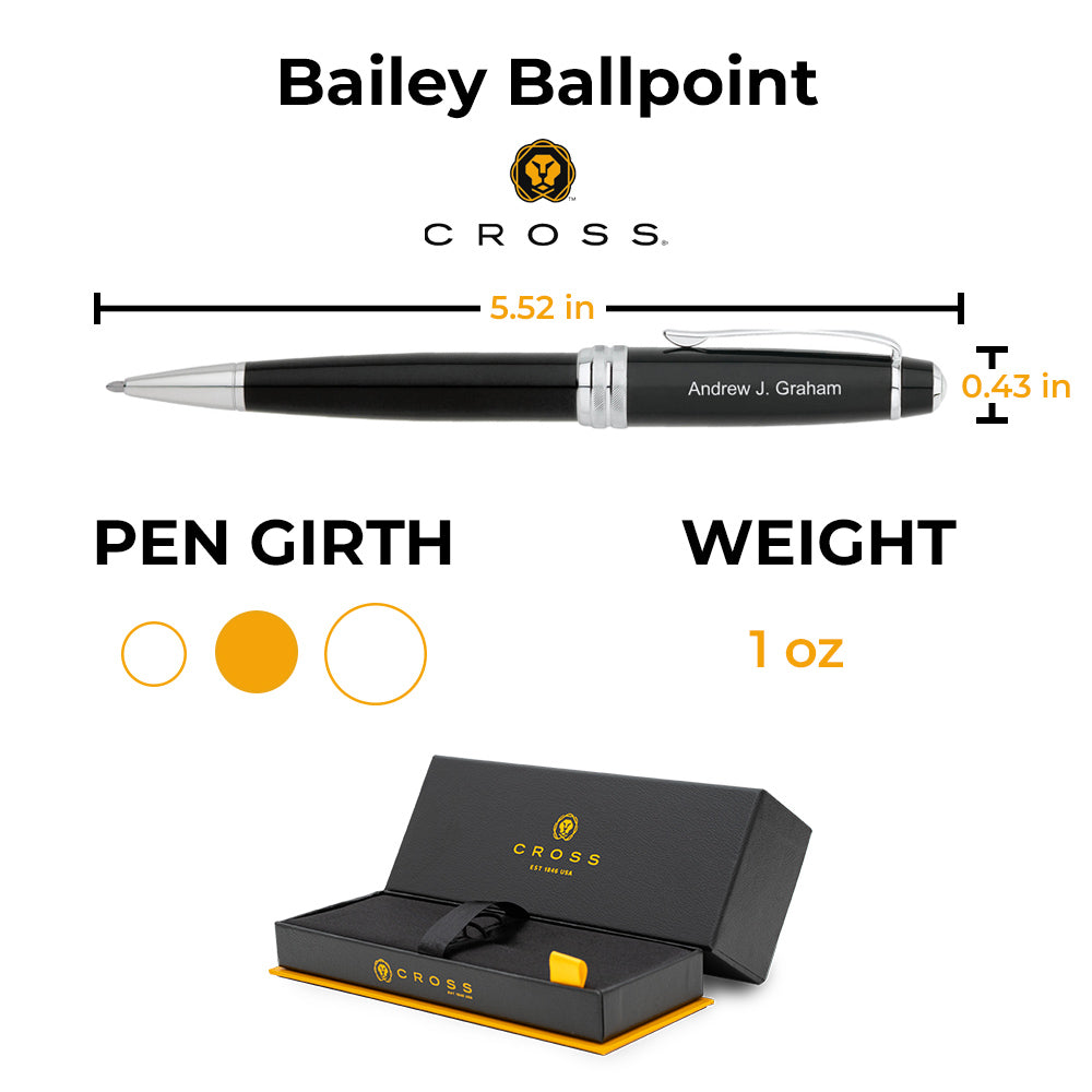 Custom Engraved Cross Bailey Black Lacquer Ballpoint Pen - Dayspring Pens