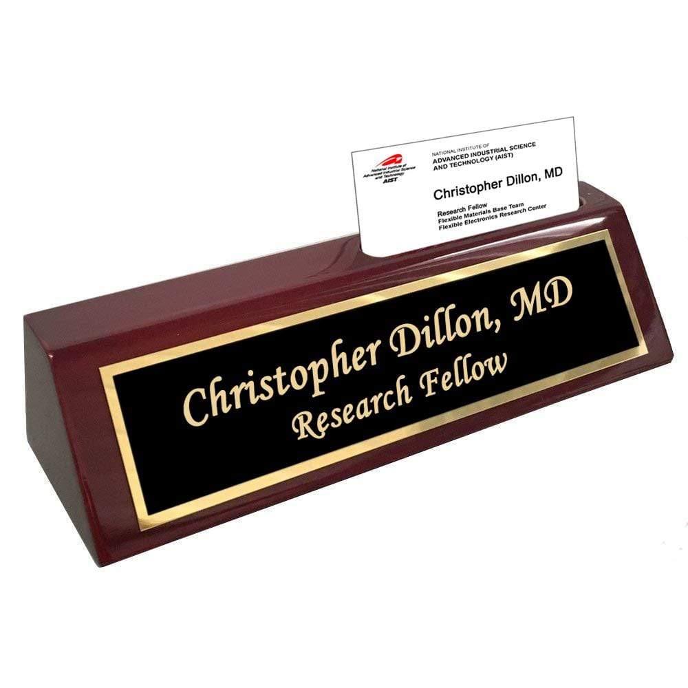 Business Card Holder for Desk with Personalized Etched Name Plate